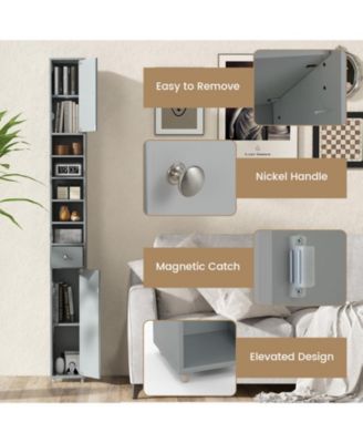 Freestanding Slim Bathroom Cabinet with Drawer and Adjustable Shelves