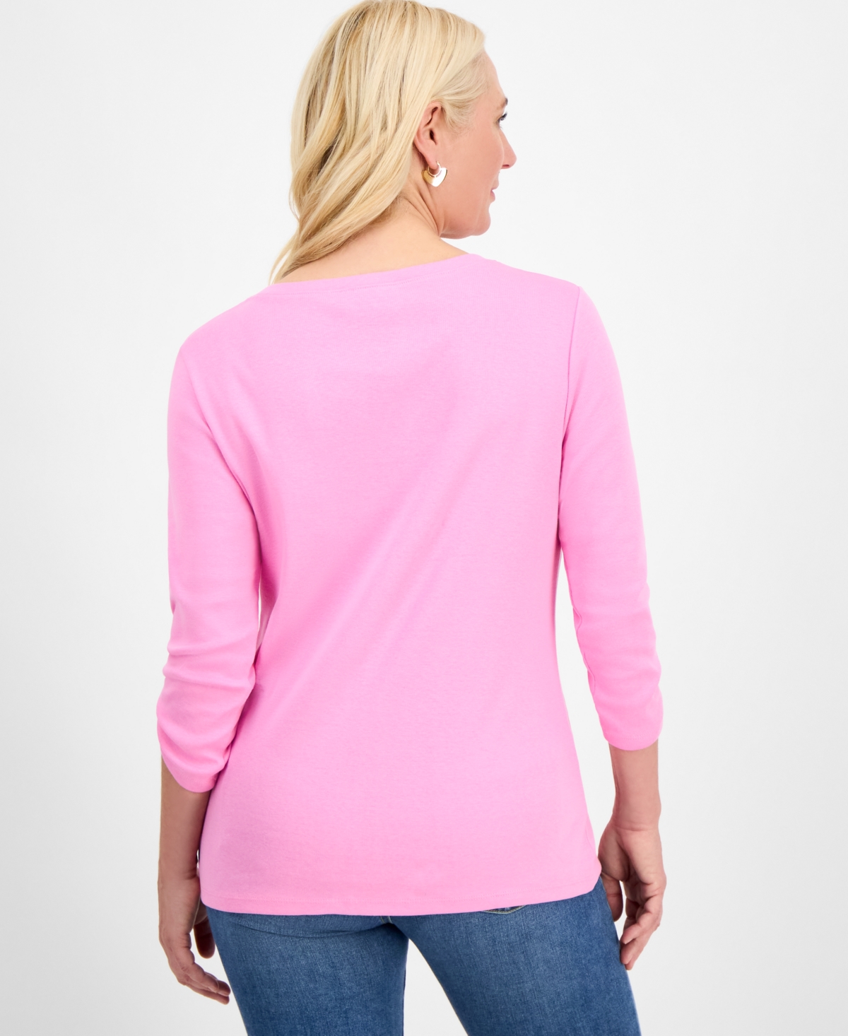 Style & Co Women's Cotton 3/4-sleeve Henley Tee, Created For Macy's In Pink
