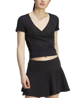 adidas - Women's Surplice-Neck Three-Stripes Short-Sleeve T-Shirt