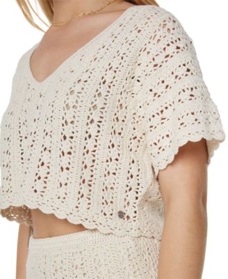 Juniors' Sea Swirl Crochet Cotton Top