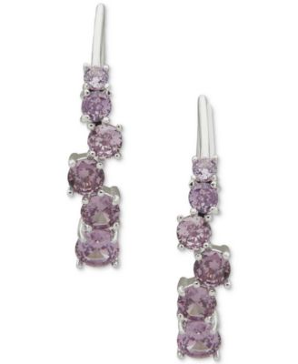 Anne Klein - Silver-Tone Purple Stone Cluster Drop Earrings