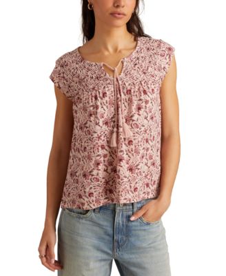 Lucky Brand - Women's Floral Smocked Tassel-Tie Top