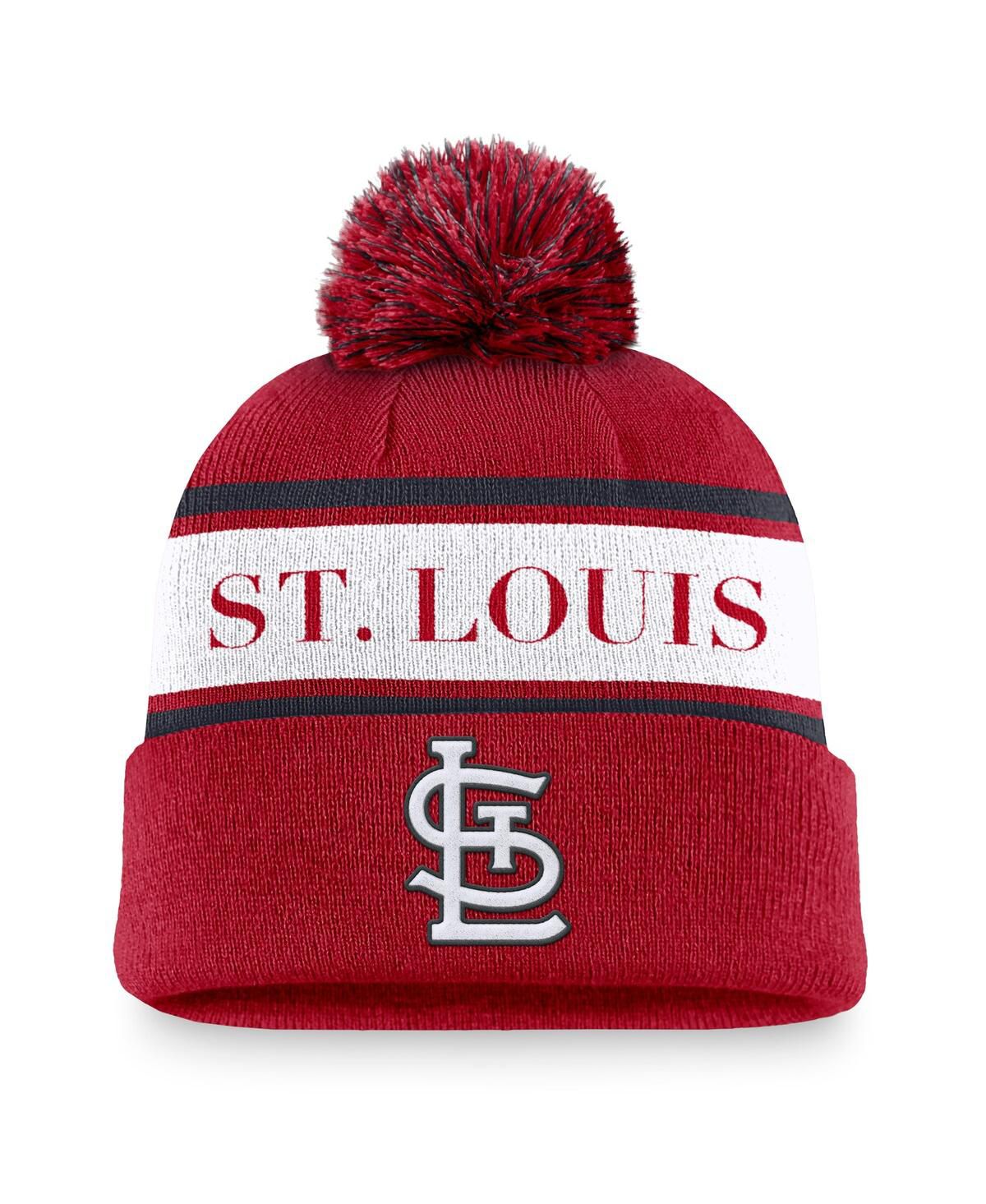 Мужская красная шапка St. Louis Cardinals Team Stripe с козырьком и манжетами из трикотажа с помпоном