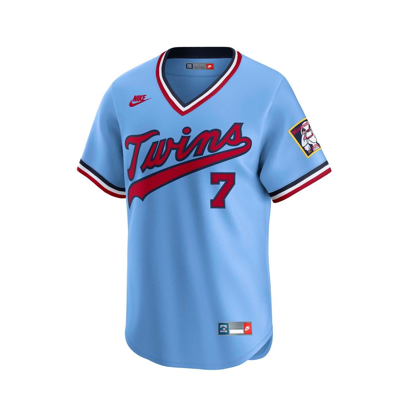 Мужской топ Nike Joe Mauer Light Blue Minnesota Twins Throwback Cooperstown Collection Limited Jersey — фото 2