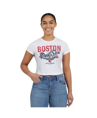 Women's White Boston Red Sox Distressed Cropped Baby T-Shirt