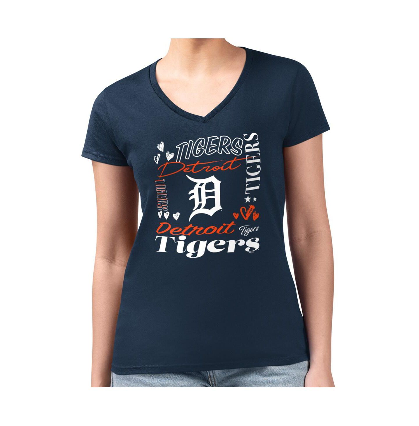 Женская футболка G-III 4Her by Carl Banks Navy Detroit Tigers Collage Team Graphic V-Neck Fitted — фото 4