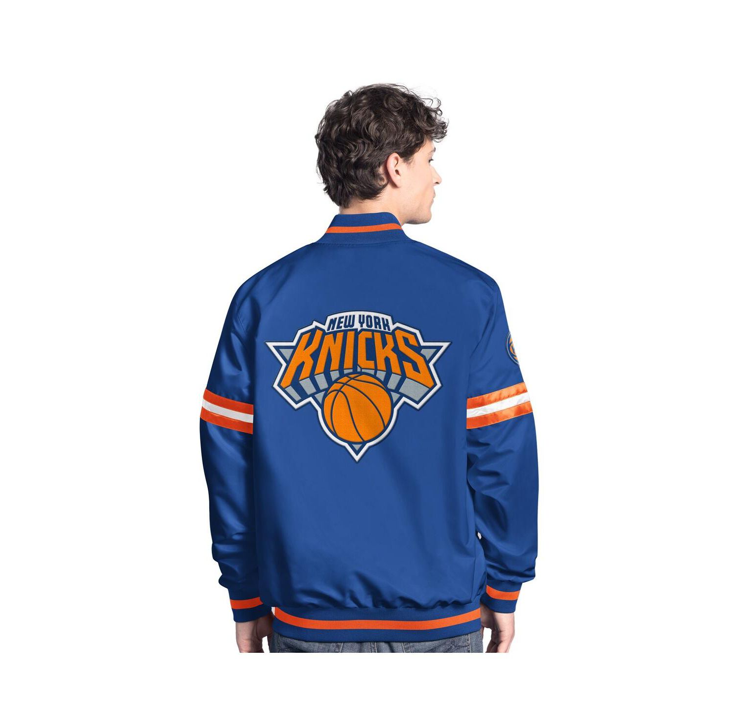 Men's Blue/Orange New York Knicks Scout Full Snap Varsity Jacket