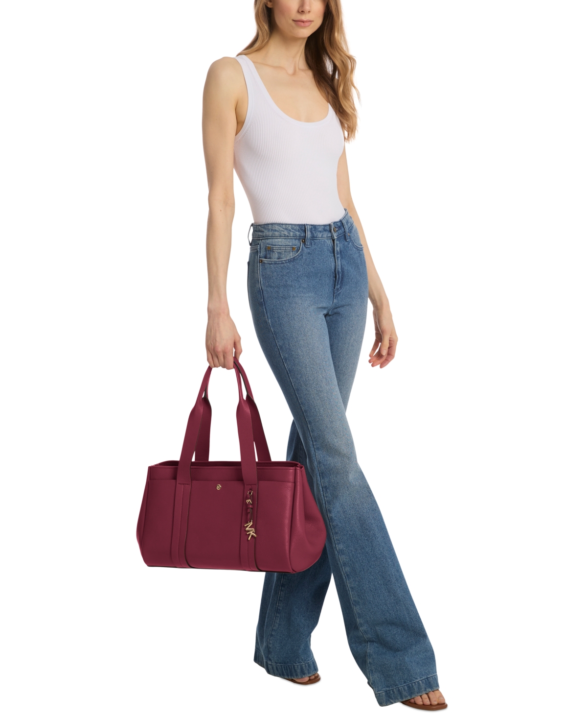 Michael Kors Romee Large Pebbled Leather Tote Bag In Burgundy
