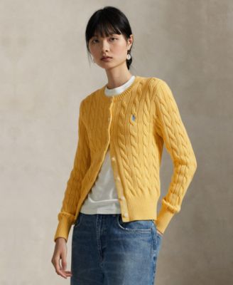 Women's Cable-Knit Cotton Crewneck Cardigan Sweater