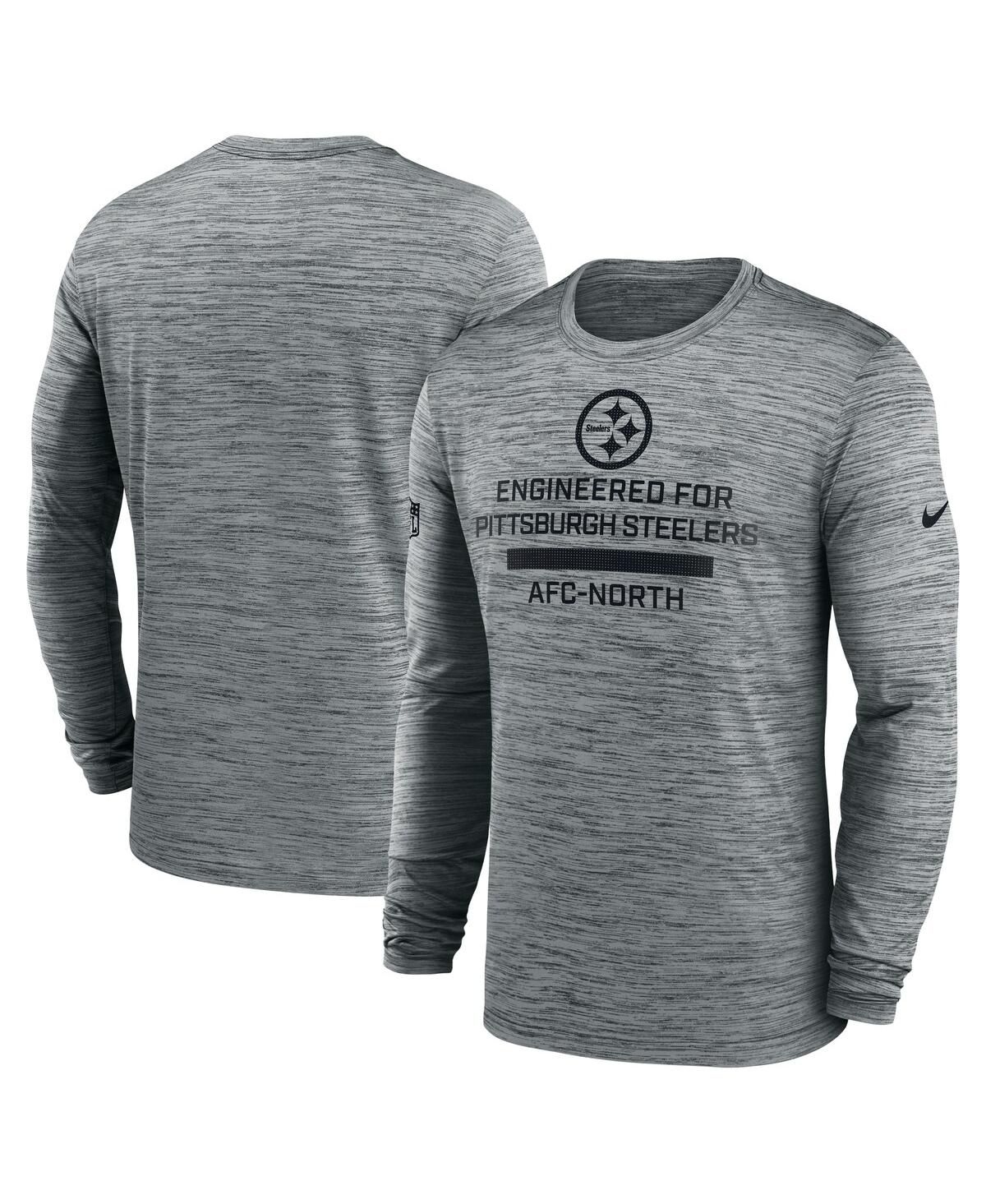 Мужская серая футболка с длинным рукавом Pittsburgh Steelers Sideline Velocity Performance
