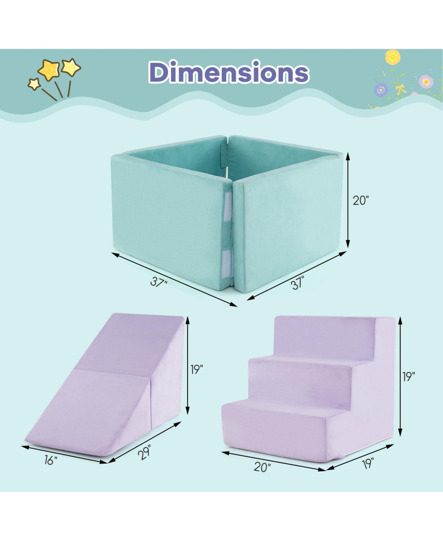 Kids 3-in-1 Soft Climbing Blocks Play Set with Foam and Suede Fabric