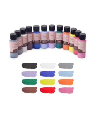 12 Color Acrylic Paint Set (2oz/60ml) - Matte Finish, With 10 Brushes and Painting Pallet