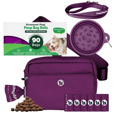 Walk Star Kit: 3-in-1 Dog Walk Bag, Bowl, & Leash plus Matching 90 Refill Dog Poop Bags