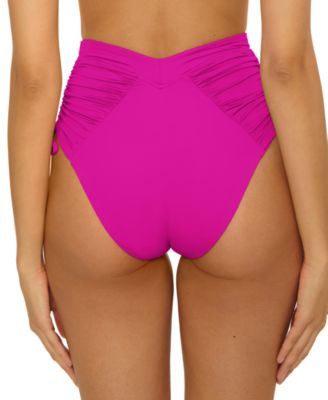 Women's Color Code Shirred High-Waist Bikini Bottoms