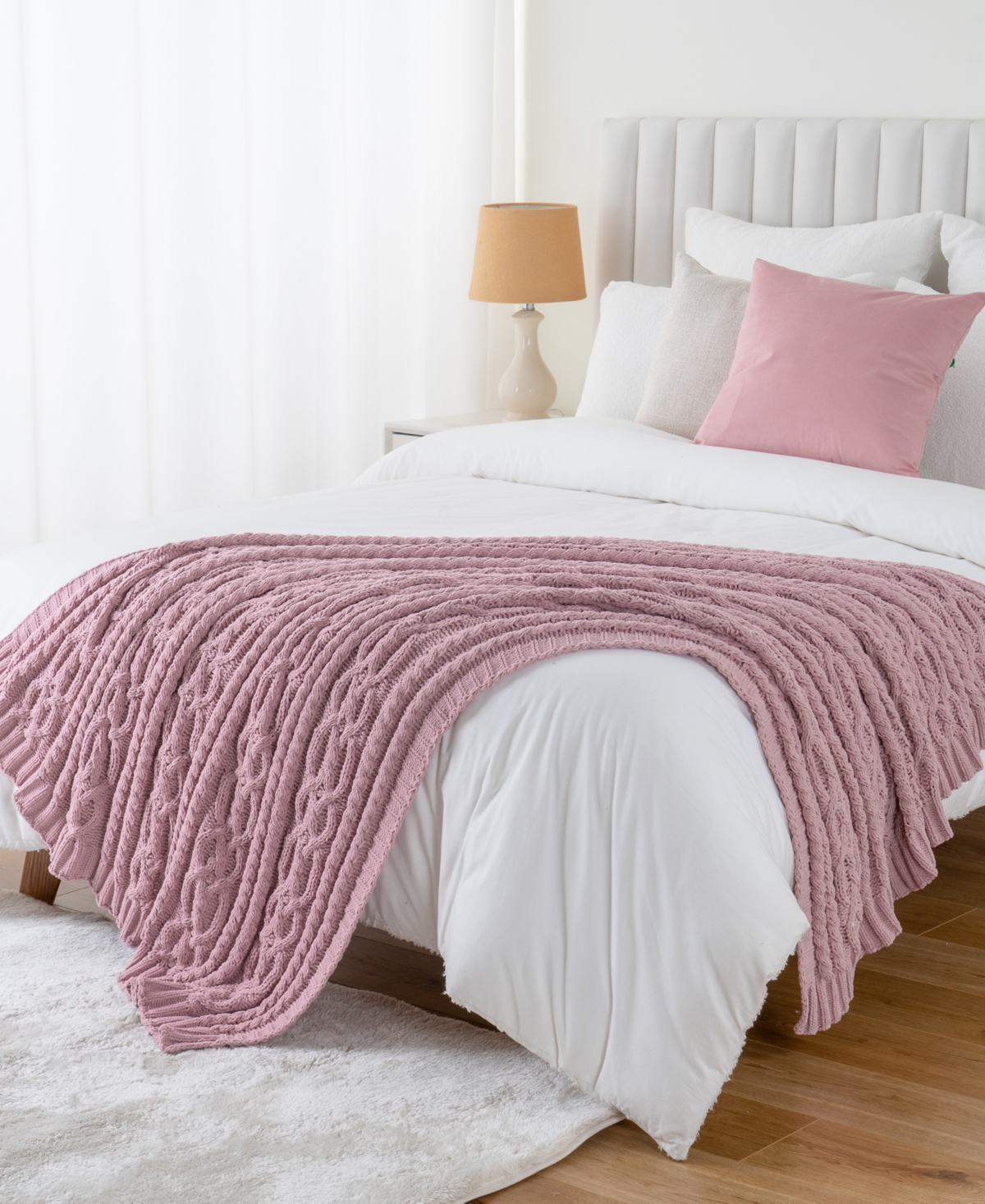 Battilo Lifestyle Cable Knit Chenille Throw, 51" X 67" In Pink