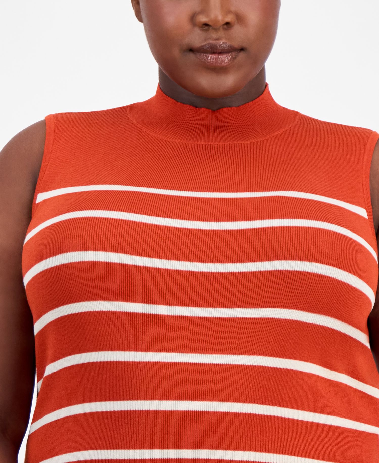 ASL Plus Size Striped Mock-Neck Sleeveless Sweater