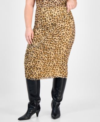Trendy Plus Printed-Mesh Ruched Midi Skirt, Macy's Exclusive