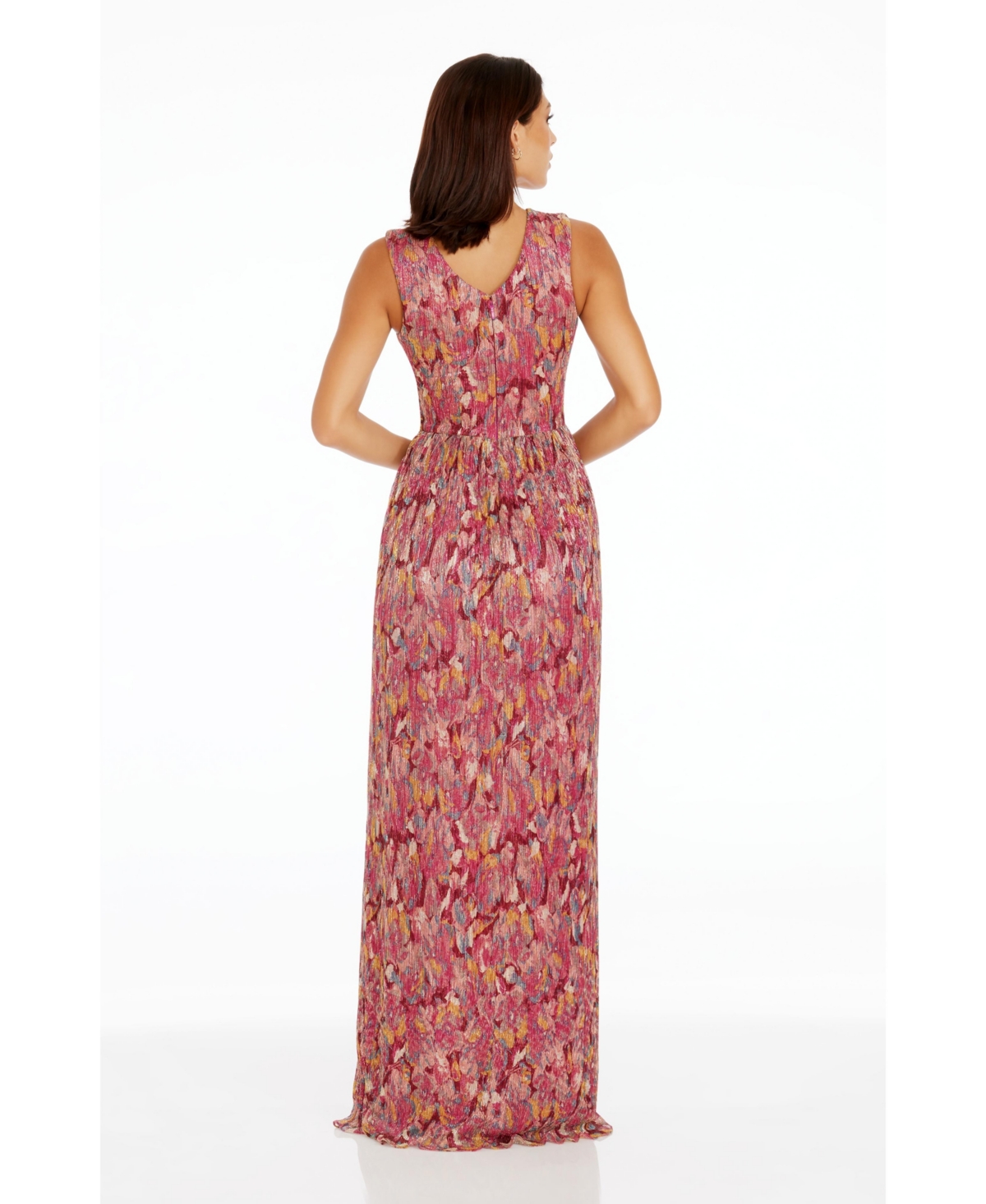 Dress The Population Leanna Print Metallic Sleeveless Gown In Brown