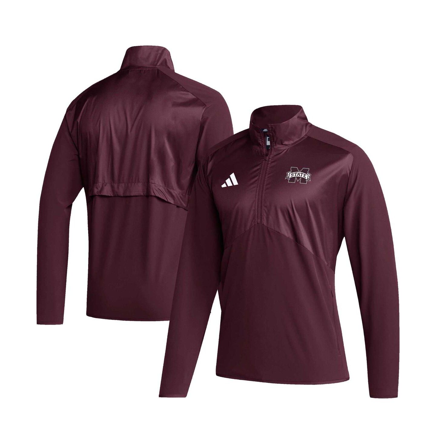 Мужская куртка adidas Maroon Mississippi State Bulldogs Sideline Aeroready Raglan Sleeve Quarter-Zip — фото 1