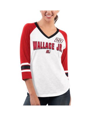 Women's White/Red Bubba Wallace Top Team V-Neck 3/4 Sleeve T-Shirt