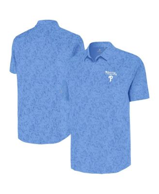 Antigua - Men's Powder Blue Philadelphia Phillies Palm Tree Spring Training Lush Button-Up Shirt