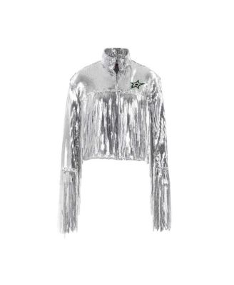 Women's Silver Dallas Stars Cropped Sequin Fringe Blazer