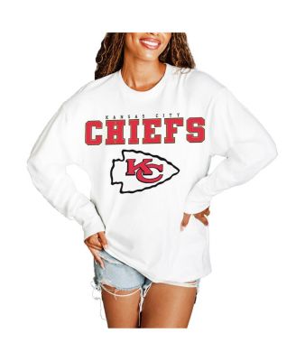 Women's White Kansas City Chiefs Big Goals Oversized Long Sleeve T-Shirt