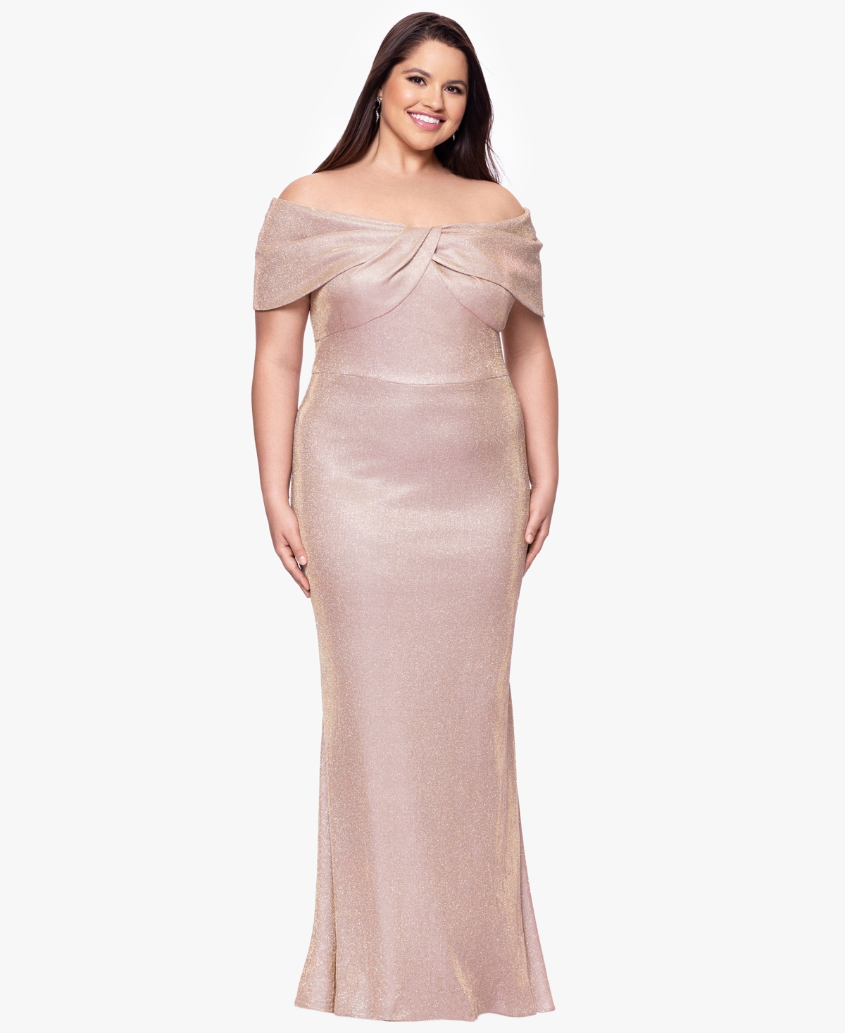 Betsy & Adam Plus Size Off-the-shoulder Long Sheath Dress