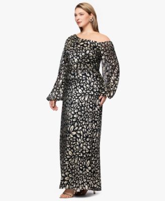 Plus Size Metallic Printed Long A-Line Dress