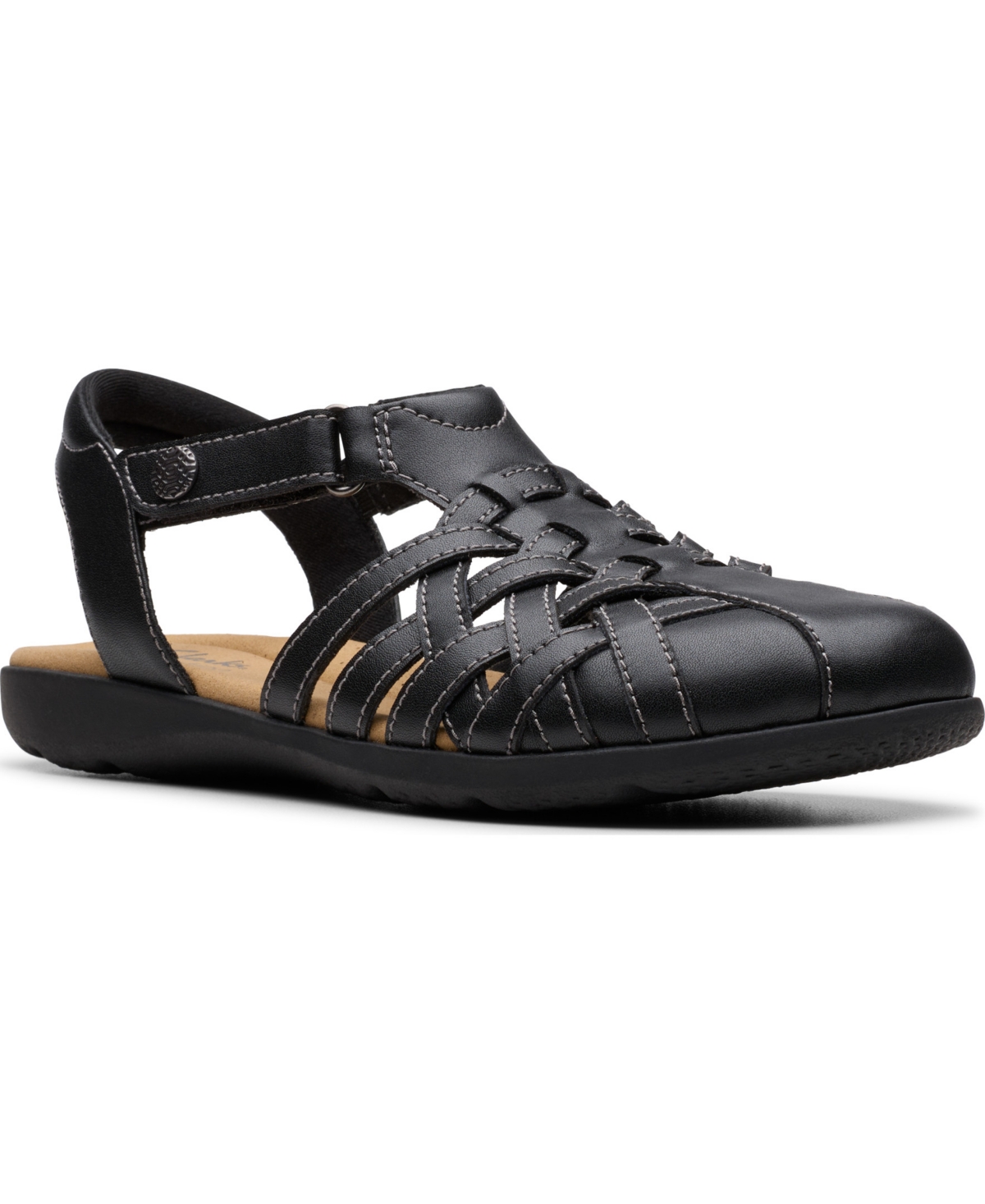 Collection Women's Elizabelle Mia Riptape Flat Sandals - Black Leather