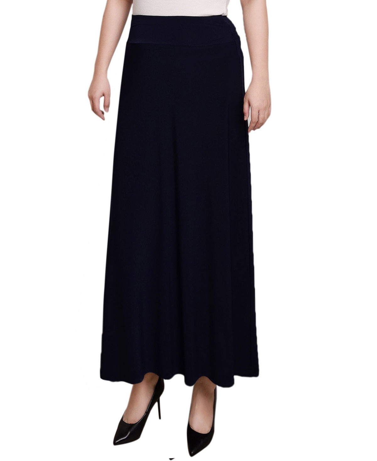 Ny Collection Plus Size Wide Yoked Maxi Skirt In Black