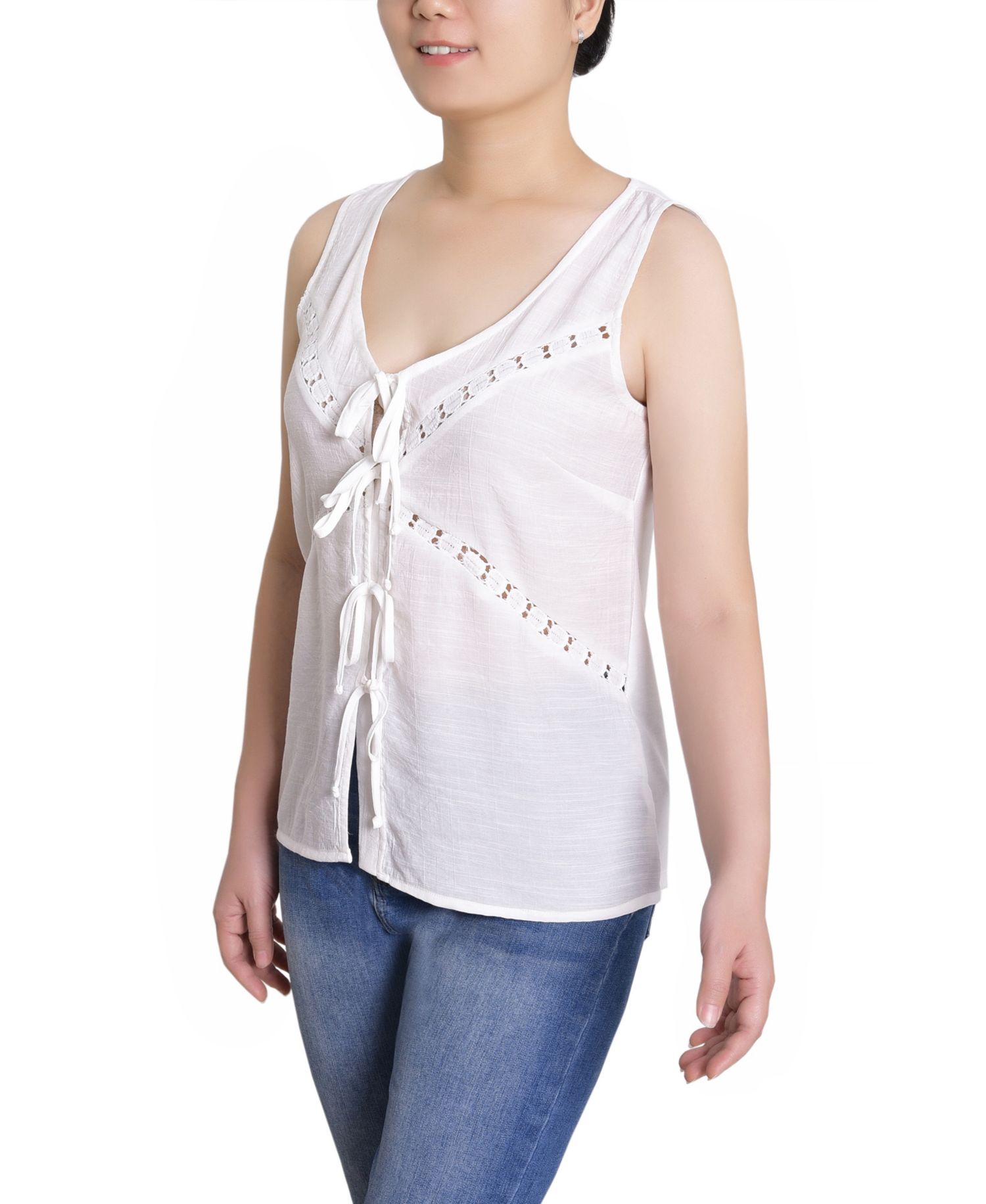 Petite Sleeveless V Neck Blouse