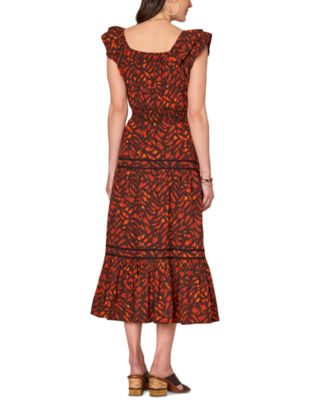 Petite Printed Flutter-Sleeve Tiered Dress