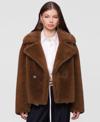 Avec Les Filles - Women's Notched-Collar Faux-Fur Coat