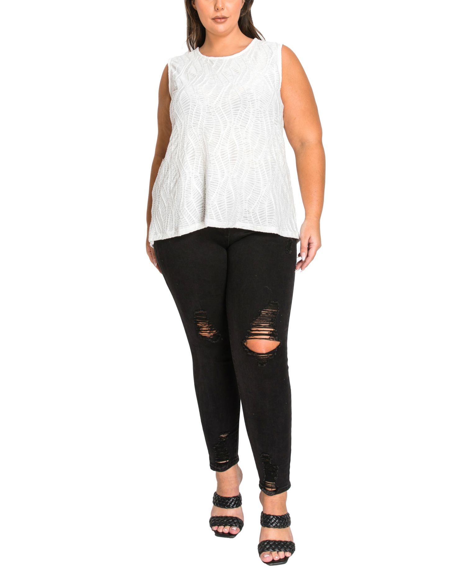 Plus Size Spiral Wave Texture Strappy Back Tank Top