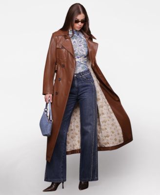 Women's Belted Faux-Leather Trench Coat