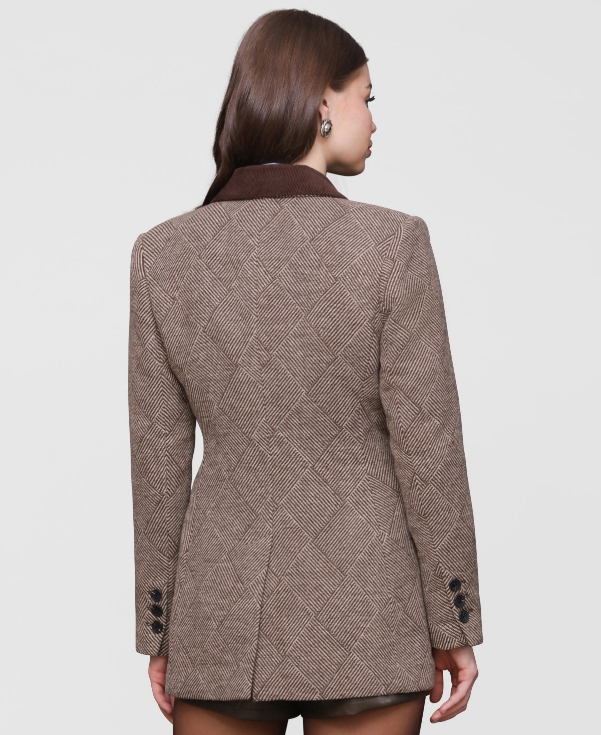 Avec Les Filles Basket Weave Doubled Breasted Blazer In Brown