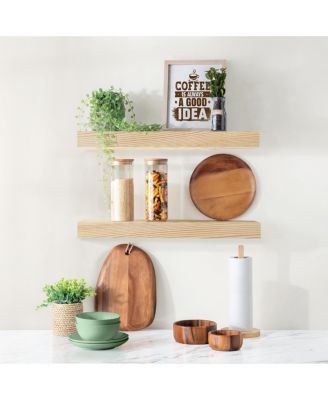 2 Pack 16" Solid Wood Floating Shelves - for Bathroom Decor, Books, Bedroom & Living Room