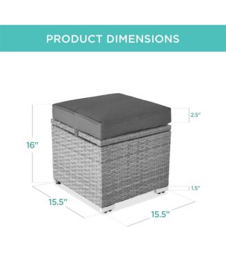 Set of 2 Wicker Ottomans, Multipurpose Furniture w/ Removable Cushions, Steel Frame