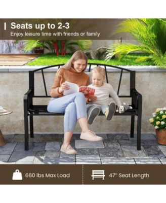 51'' Metal Garden Bench Patio Slatted Bench for 2-3 People & Park-Style Loveseat