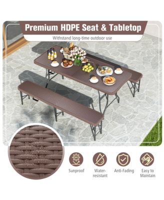 3 Piece Folding Picnic Table Set w/ 6 ft Table & 2 Benches for Yard Camping