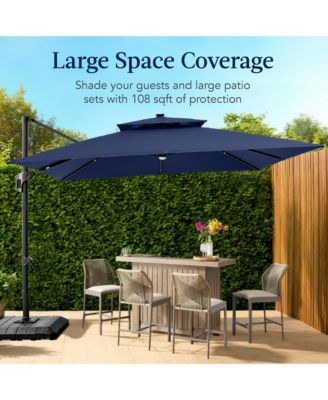 9x12ft 2-Tier Square Outdoor Solar LED Cantilever Umbrella w/ 360-Rotating Base  –