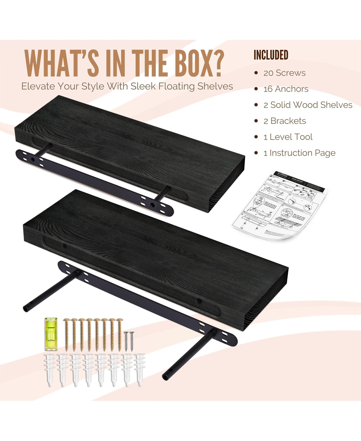 Sorbus 2 Pack 24" Solid Wood Floating Shelves - for Bathroom Decor, Books, Bedroom & Living Room