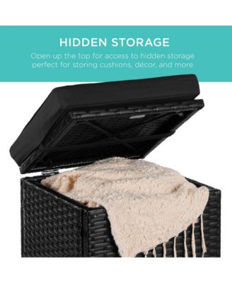 Set of 2 Wicker Ottomans, Multipurpose Furniture w/ Removable Cushions, Steel Frame