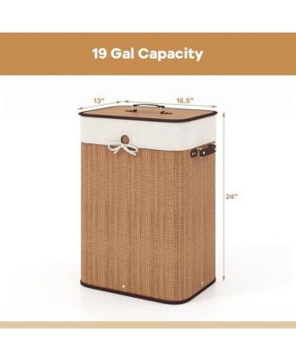 19 Gal Rectangle Laundry Basket Bamboo Clothes Hamper with Handles and Lid
