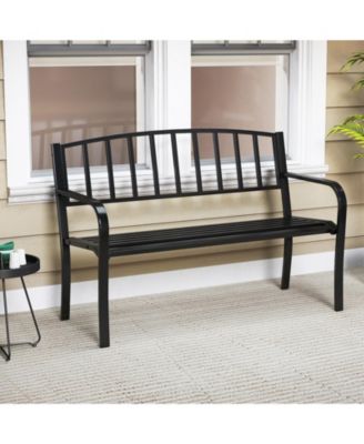 50 Inches Garden Bench w/ Slatted Backrest & Curved Armrests for Porch