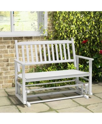 2 Seats Outdoor Glider Bench Poplar Wood Patio Swing Glider Loveseat Chair w/ Armrests