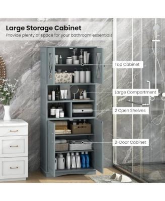 Tall Bathroom Cabinet Large Floor Storage Cabinet with Acrylic Doors and 3 Cubes