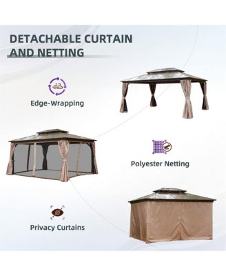 12x16ft Permanent Aluminum Outdoor Canopy Gazebo, Double Roof UV Protection, Bug Netting, Lifetime Rustproof