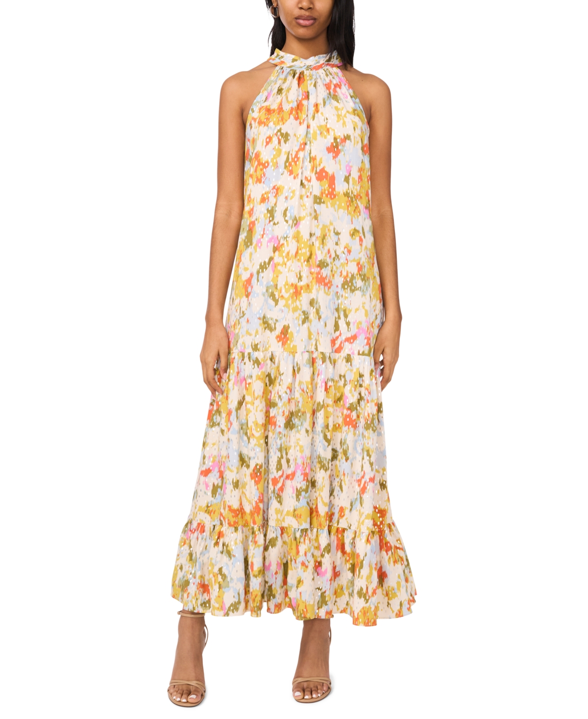 Women's Sleeveless Halter Maxi Dress - Green Olive